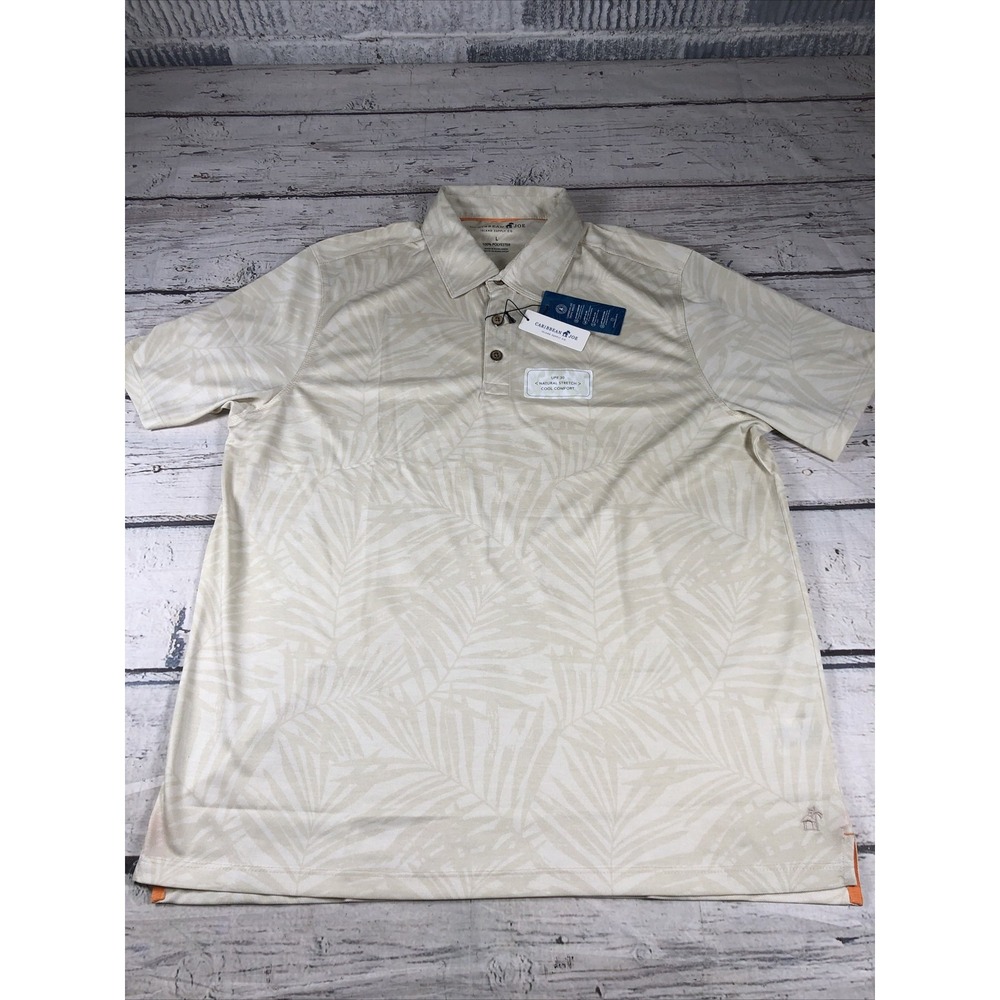 Caribbean Joe Polo Shirt Men L Tan Tropical Breeze Golf UPF 30 NWT